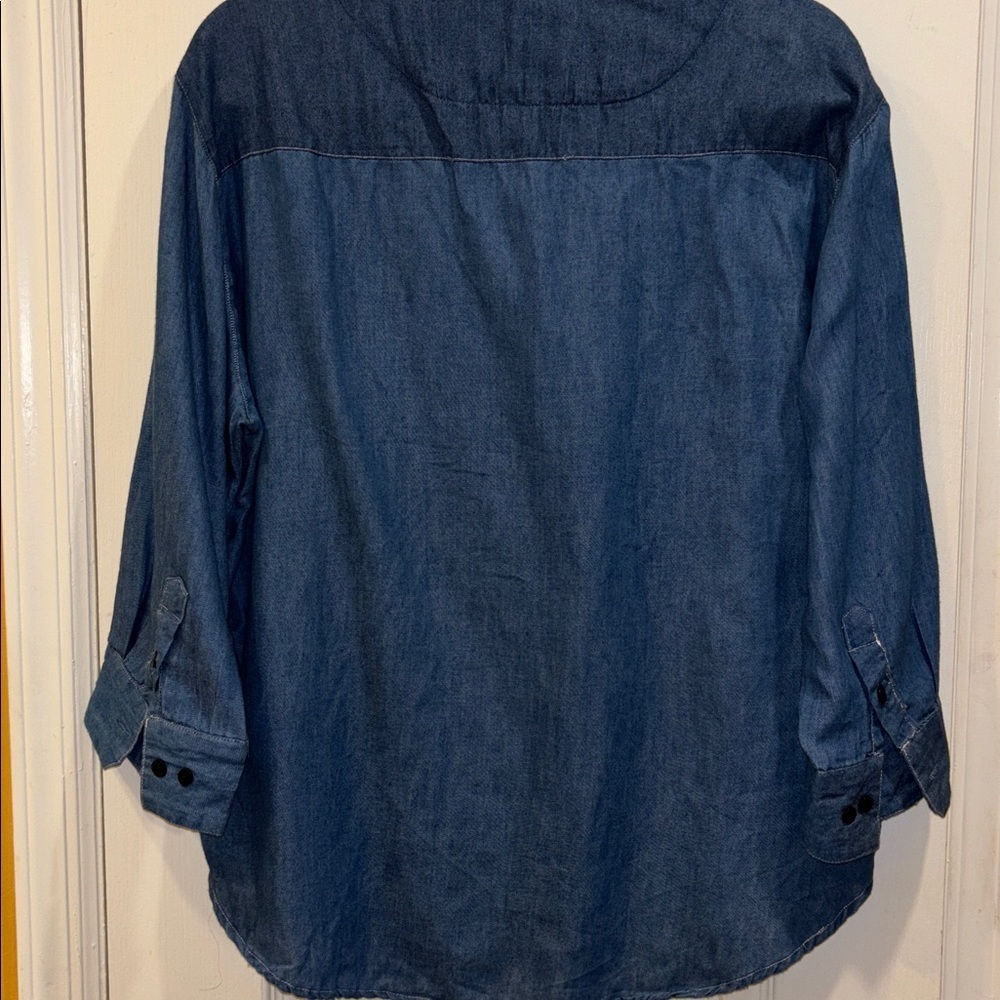 CACO STREETWEAR BLUE DENIM BUTTON DOWN WITH PLAID POCKET LIGHT WEIGHT DENIM - Picture 9 of 12